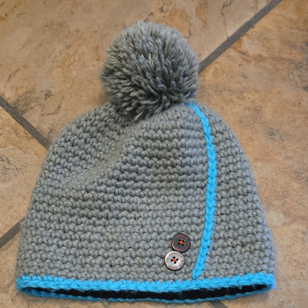 Peter Grimm Gray and Blue Pom-Pom Knit Hat